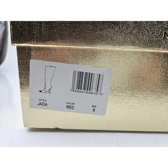 NIB Ninety Union Jada Size 9 Red Tall Boots w/ Gold Accents & Asymmetrical Heel - Picture 12 of 12